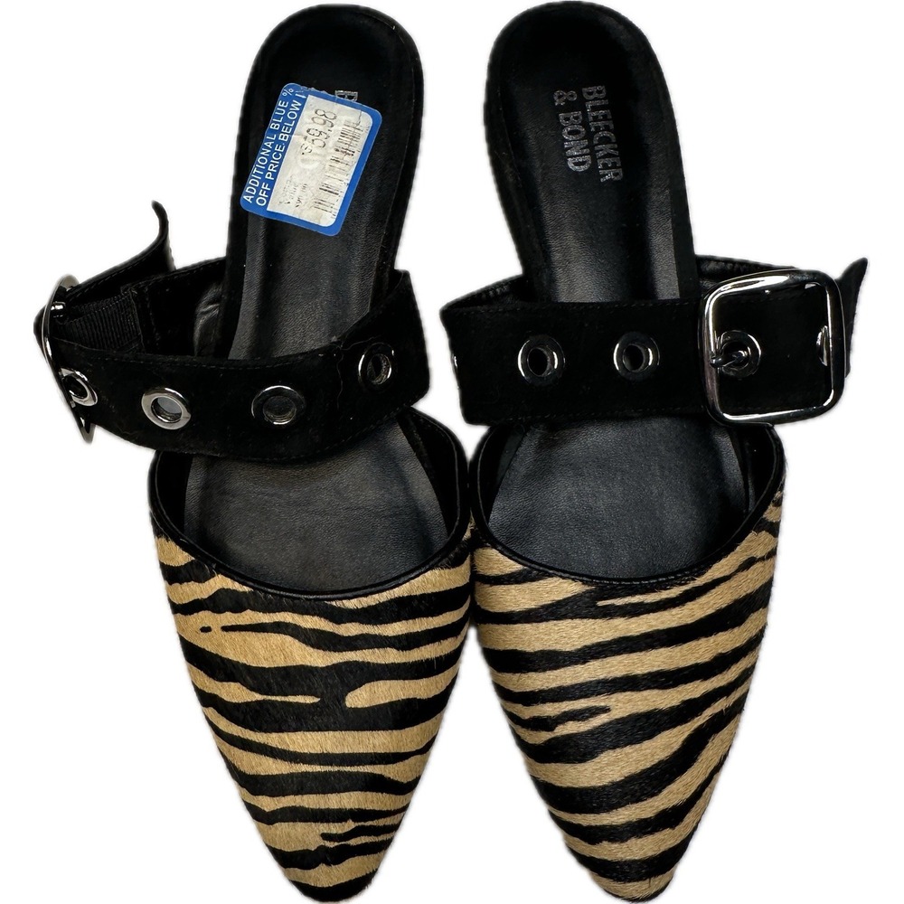Bleecker & Bond Tiger Print Dyed Cowhide Shealing Slip On‎ Flat Mules Size US 8
